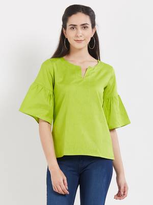 Green plain cotton tops 1