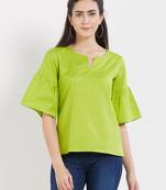 Green plain cotton tops