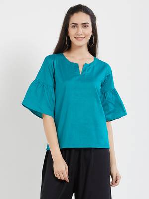 Teal plain cotton tops 1