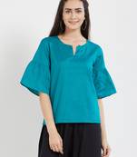 Teal plain cotton tops