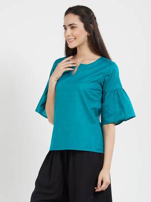 Teal plain cotton tops 3