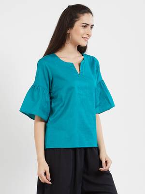 Teal plain cotton tops 4