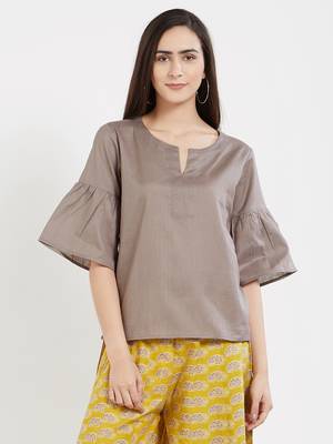 Grey plain cotton tops 1