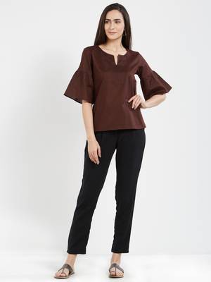 Coffee plain cotton tops 1