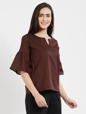 Coffee plain cotton tops 3