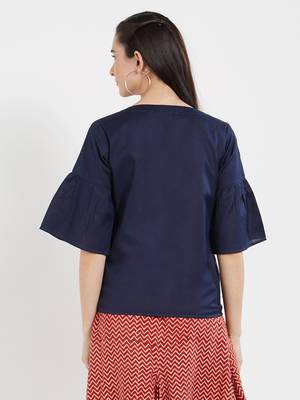 Blue plain cotton tops 2