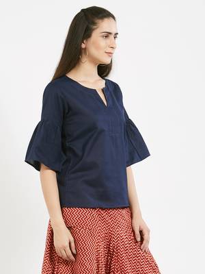 Blue plain cotton tops 3