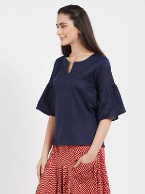 Blue plain cotton tops 4