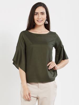 Olive plain cotton tops 1