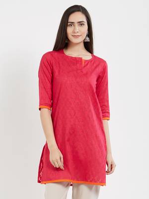 Pink plain cotton kurta 1