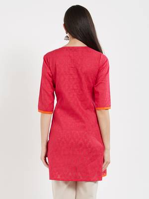 Pink plain cotton kurta 2