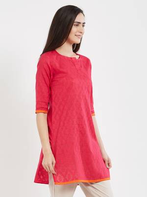 Pink plain cotton kurta 3