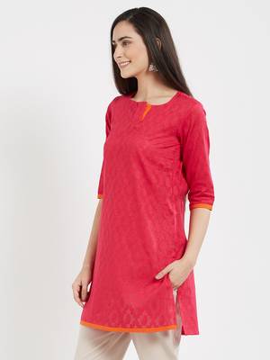 Pink plain cotton kurta 4