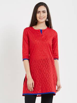 Red plain cotton kurta 1