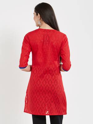 Red plain cotton kurta 2