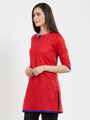 Red plain cotton kurta 3