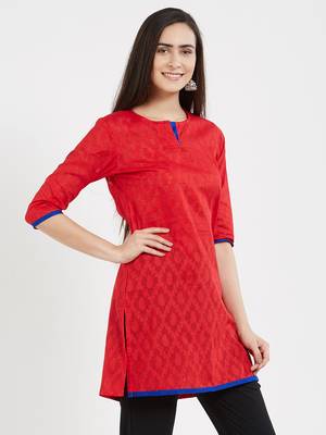 Red plain cotton kurta 4