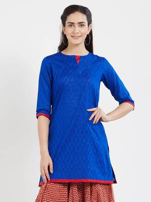 Blue plain cotton kurta 1