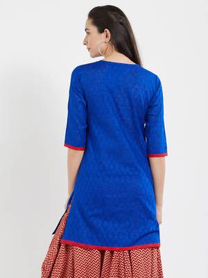 Blue plain cotton kurta 2