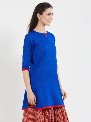 Blue plain cotton kurta 3