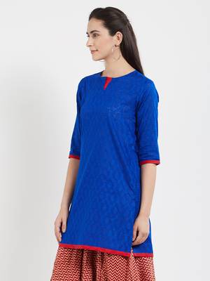 Blue plain cotton kurta 4