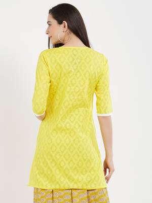 Yellow plain cotton kurta 2
