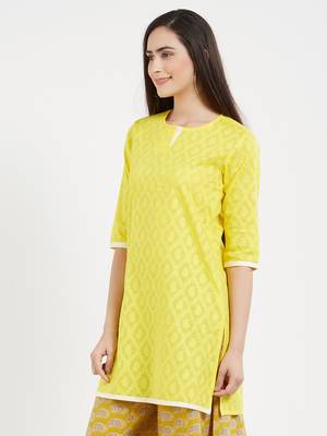Yellow plain cotton kurta 3