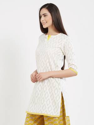 Off white plain cotton kurta 3