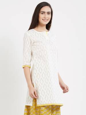 Off white plain cotton kurta 4