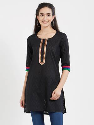 Black plain cotton kurta 1