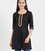 Black plain cotton kurta