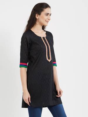 Black plain cotton kurta 3