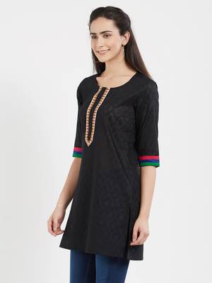 Black plain cotton kurta 4