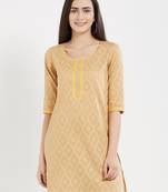 Beige plain cotton kurta