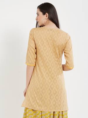 Beige plain cotton kurta 2