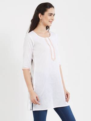 White plain cotton kurta 4