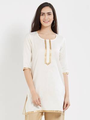 Off white plain cotton kurta 1