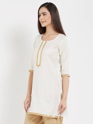 Off white plain cotton kurta 3