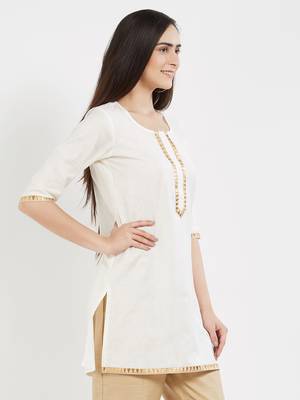 Off white plain cotton kurta 4