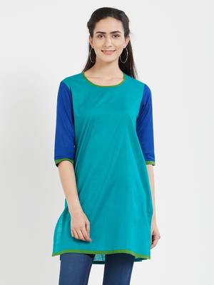 Blue plain cotton kurta 1