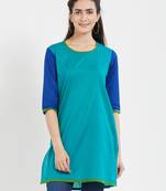 Blue plain cotton kurta