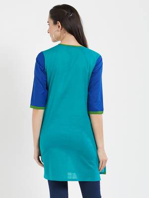 Blue plain cotton kurta 2