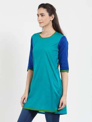 Blue plain cotton kurta 3