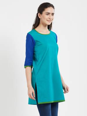 Blue plain cotton kurta 4