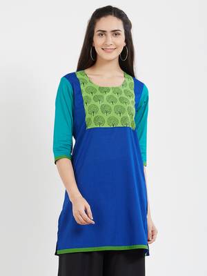 Blue plain cotton kurta 1
