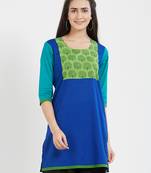 Blue plain cotton kurta