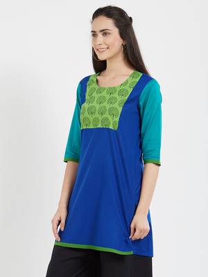 Blue plain cotton kurta 3