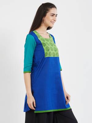 Blue plain cotton kurta 4