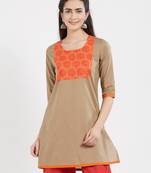Beige plain cotton kurta