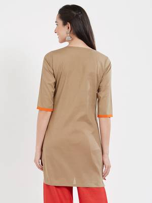 Beige plain cotton kurta 2